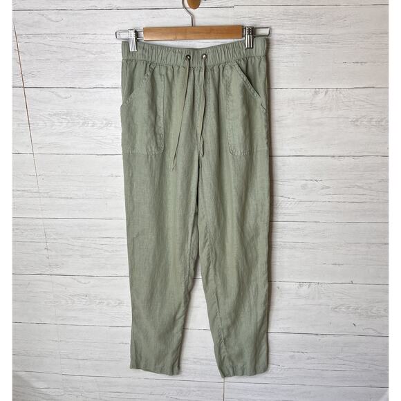 Rachel Roy Pants Womens Size Small Sage Green 100% Linen Drawstring Pockets - Picture 3 of 16